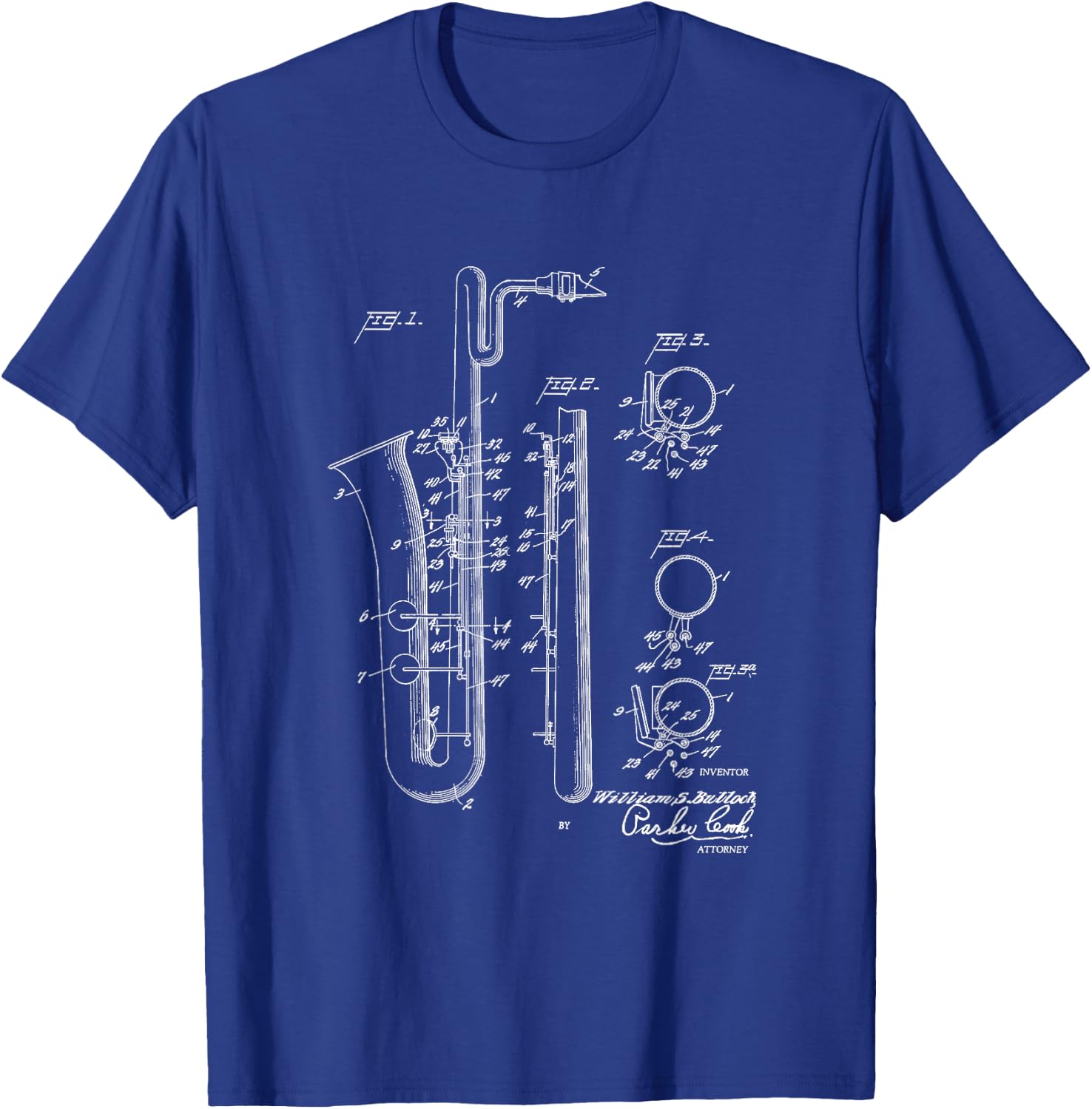 Saxophone Bari Sax Patent Style Cool Saxophonist T-Shirt - T-Shirt | Royal