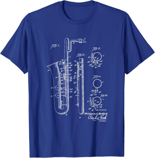 Saxophone Bari Sax Patent Style Cool Saxophonist T-Shirt - T-Shirt | Royal