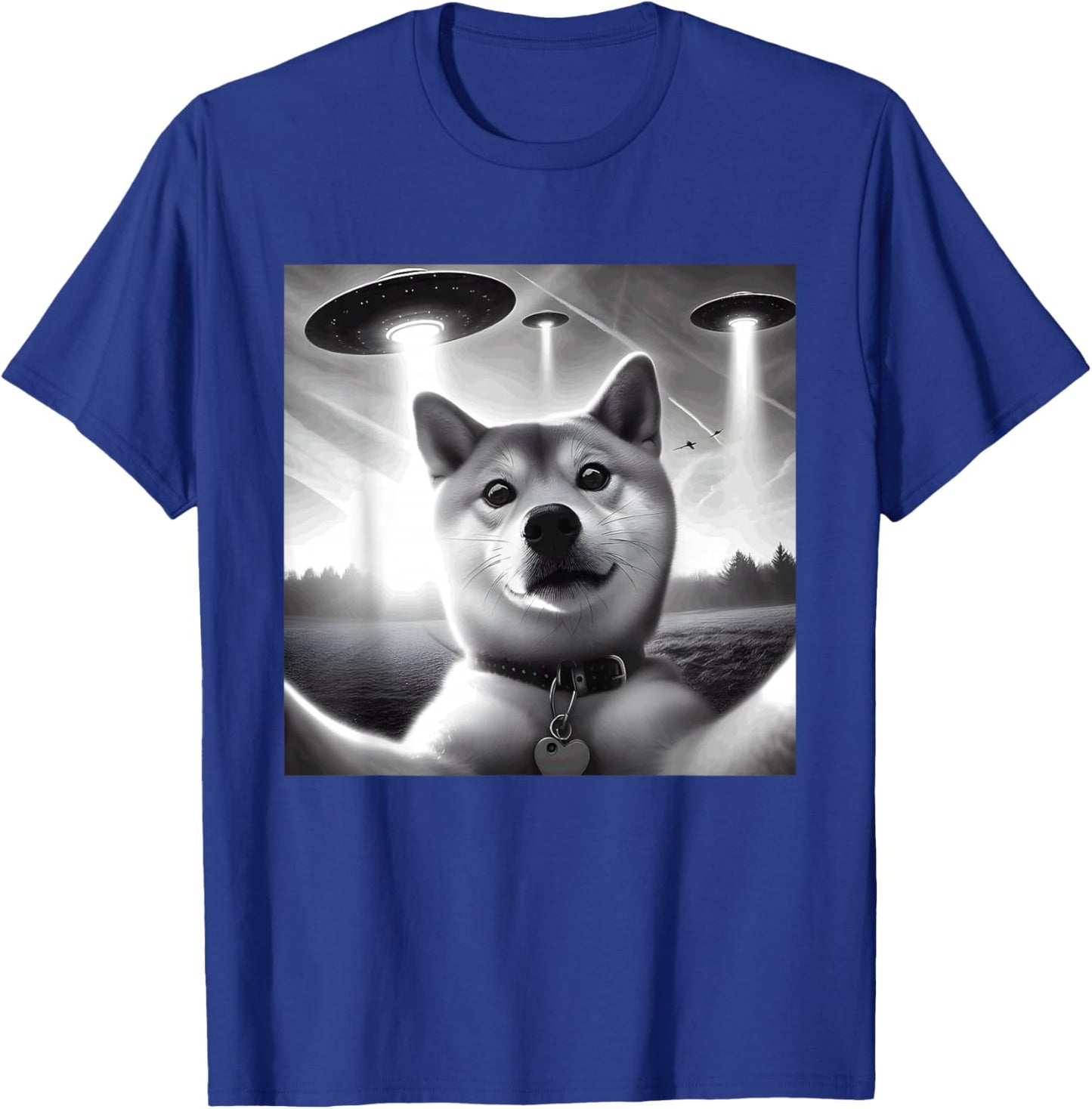 Shiba Inu Dog Dad Mom Funny Graphic Selfie UFOs Weird Aliens T-Shirt - T-Shirt | Royal