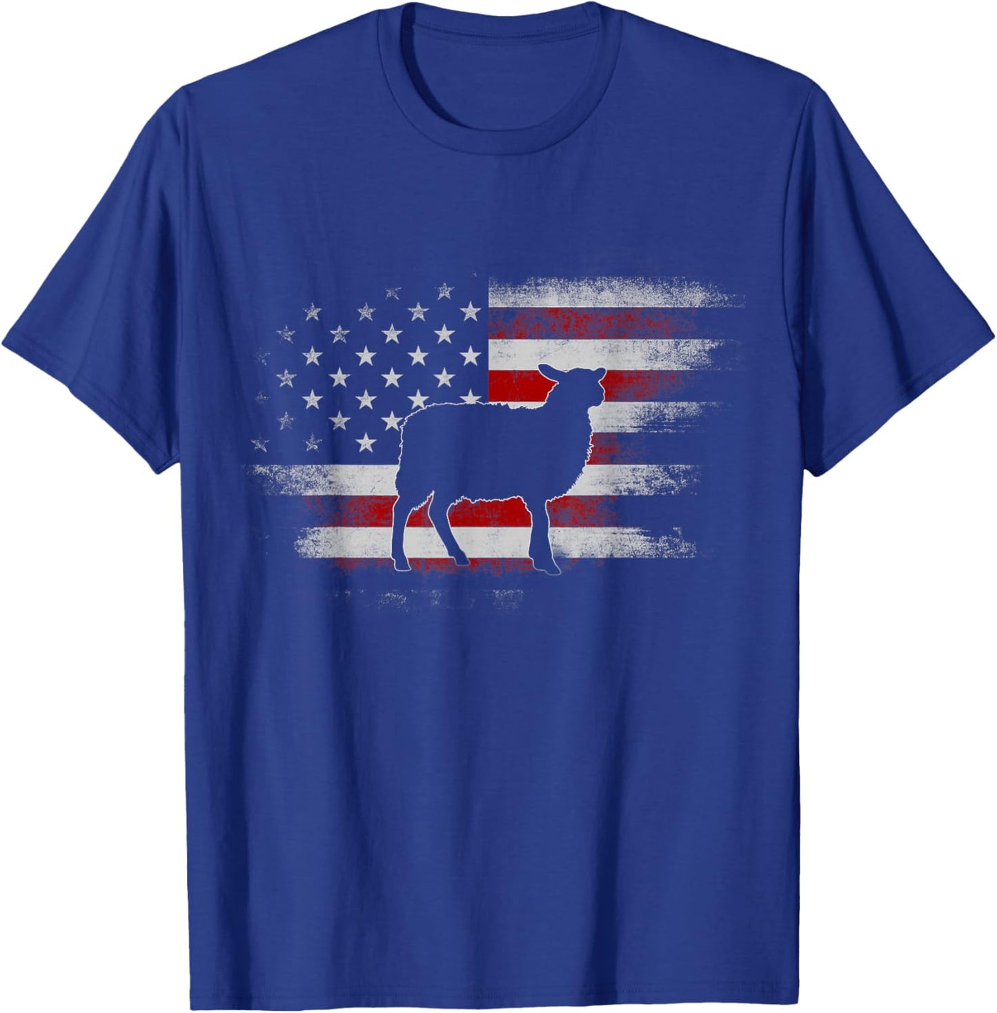 Farm Sheep 4th Of July Cool Sheep US Flag Vintage Design Women Kids Men T-Shirt - T-Shirt | Royal