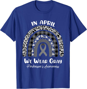 In April We Wear Gray Rainbow Parkinson's Awareness Month T-Shirt - T-Shirt | Royal