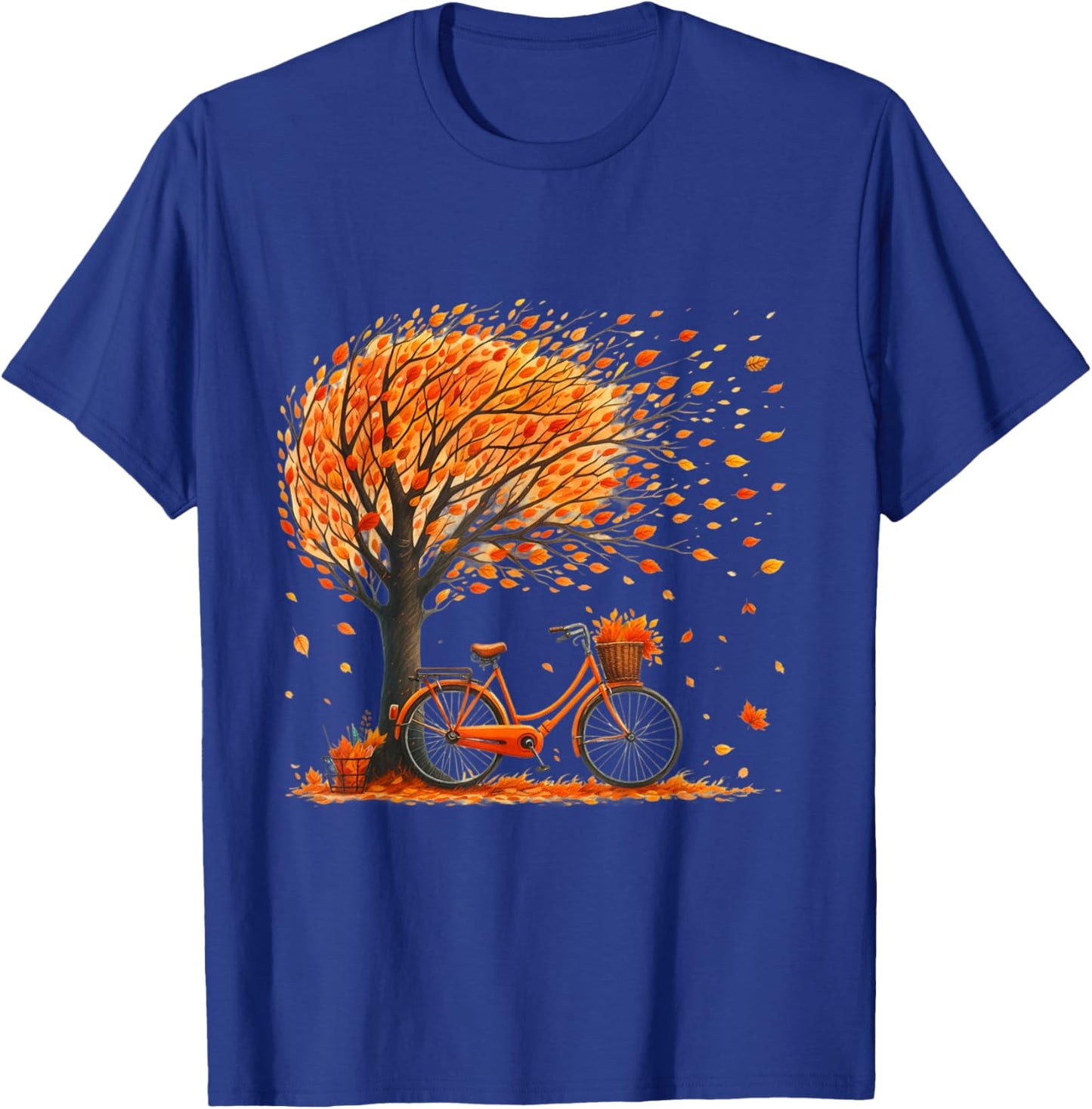 Retro Fall Leaves Tree Bicycle Autumn Season Fall Foliage T-Shirt - T-Shirt | Royal