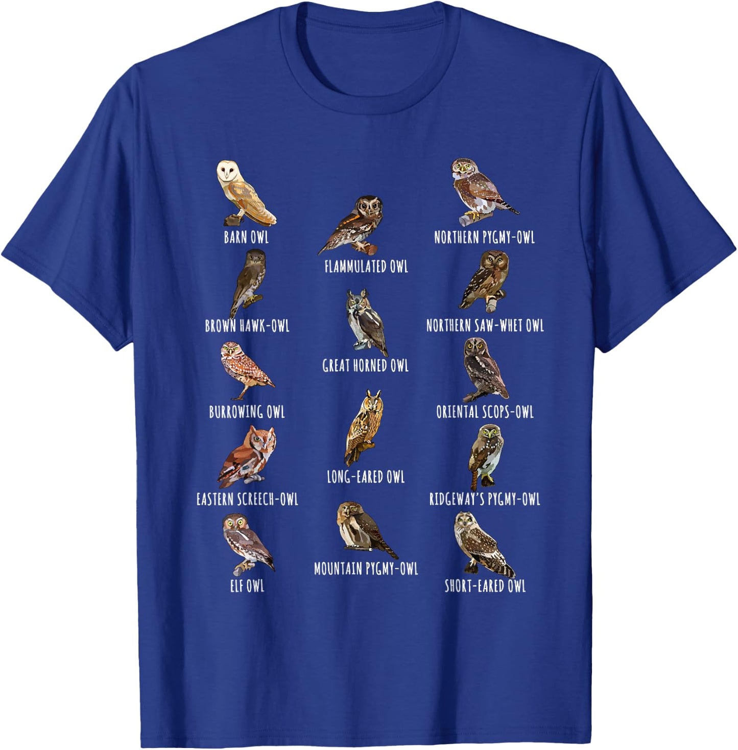 Different Owls Species Biology Types Of Owl Identification T-Shirt - T-Shirt | Royal