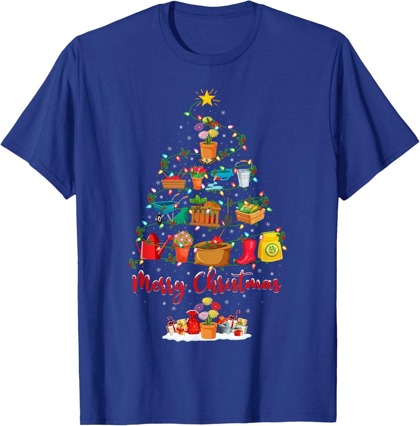 Garden Plant Xmas Lighting Santa Gardening Christmas Tree T-Shirt - T-Shirt | Royal