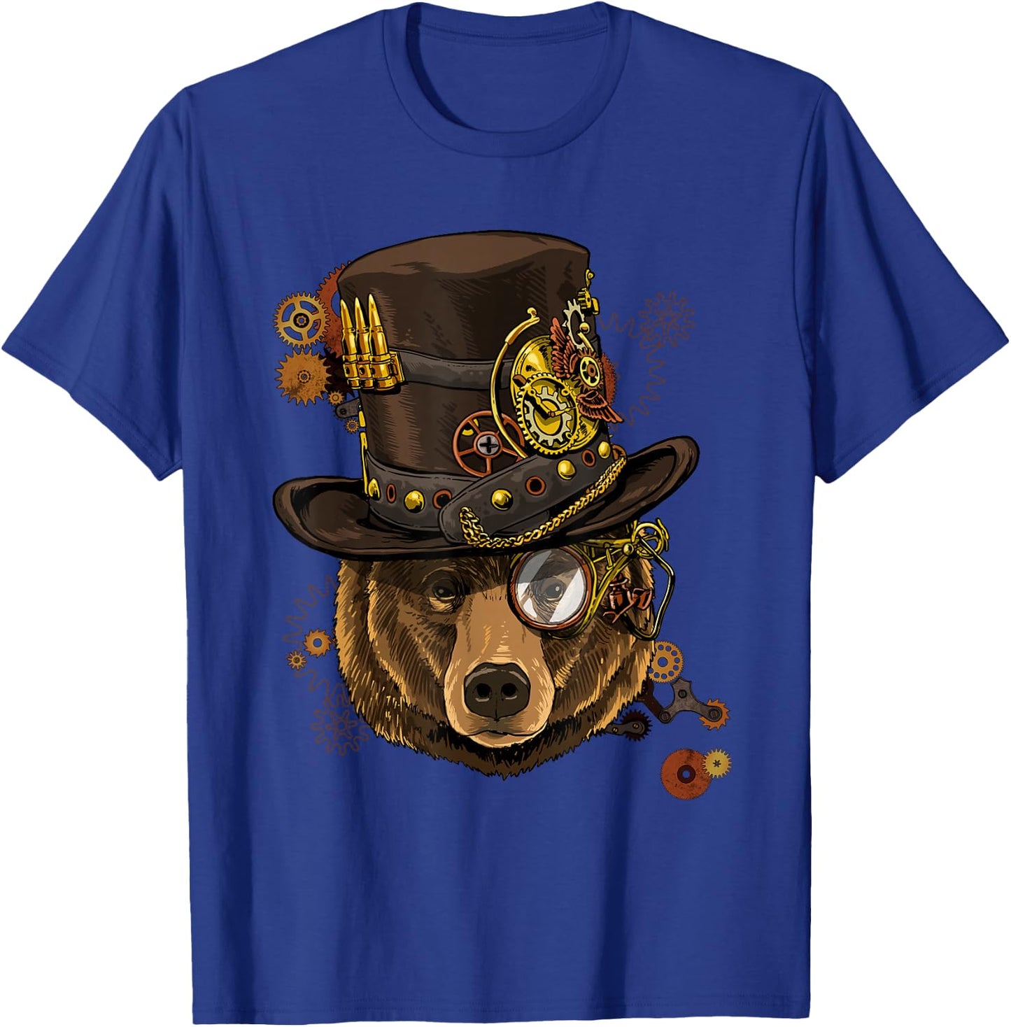 Steampunk Gears Grizzly Bear Face Zoo Animal Bear Lovers T-Shirt - T-Shirt | Royal
