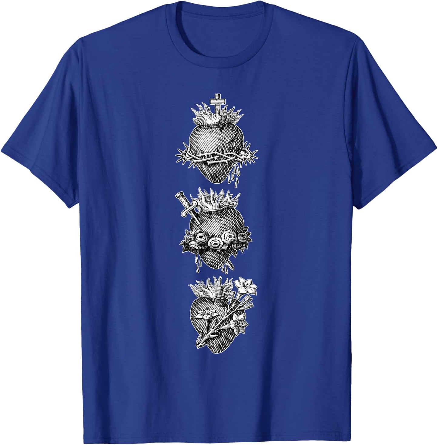 Sacred Hearts of Jesus The Virgin Mary and Saint Joseph T-Shirt - T-Shirt | Royal
