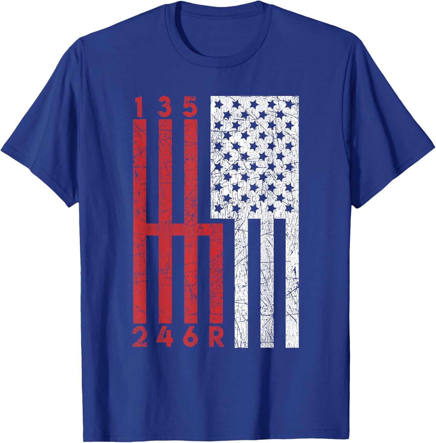 Funny Stick Shift USA Flag Muscle Car 6 Gears Mechanic Gift T-Shirt - T-Shirt | Royal