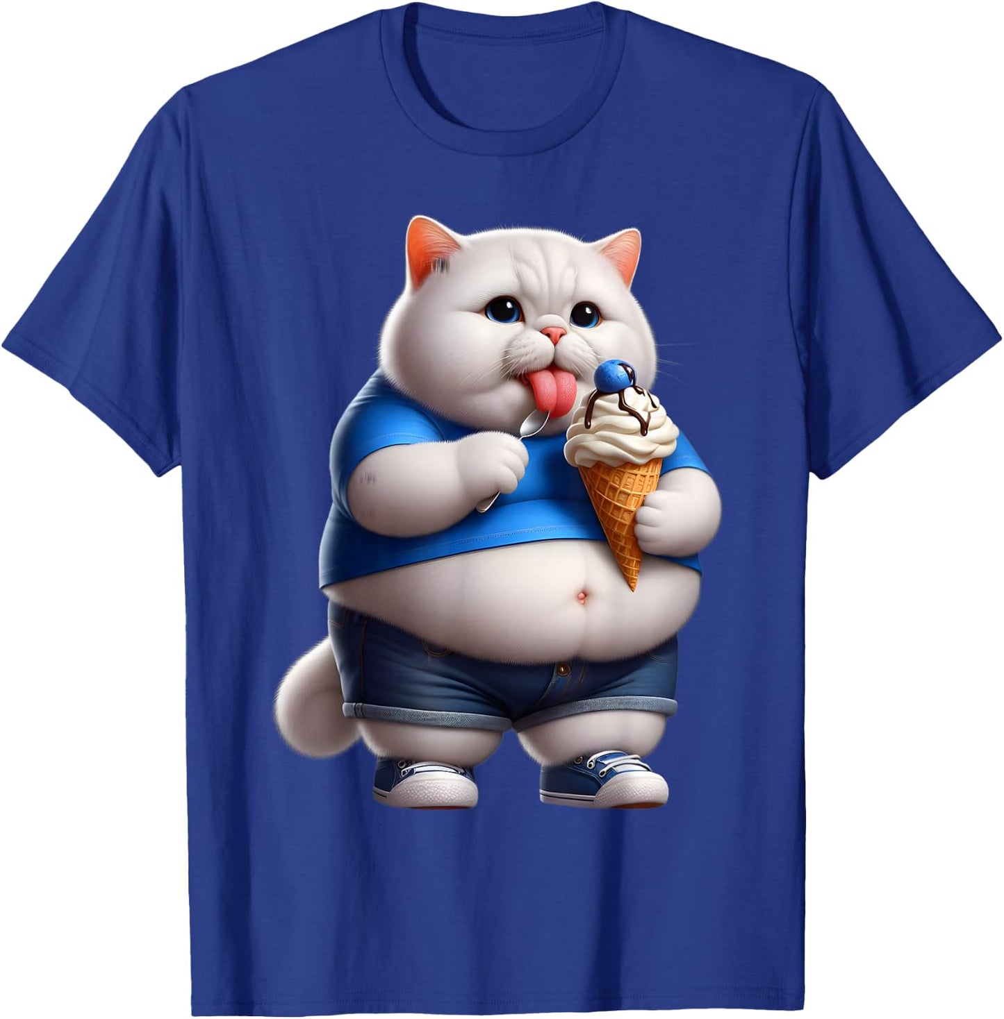 Funny Fat Cat Men Women Kids Ice Cream Fat Kitten Cat Lover T-Shirt - T-Shirt | Royal