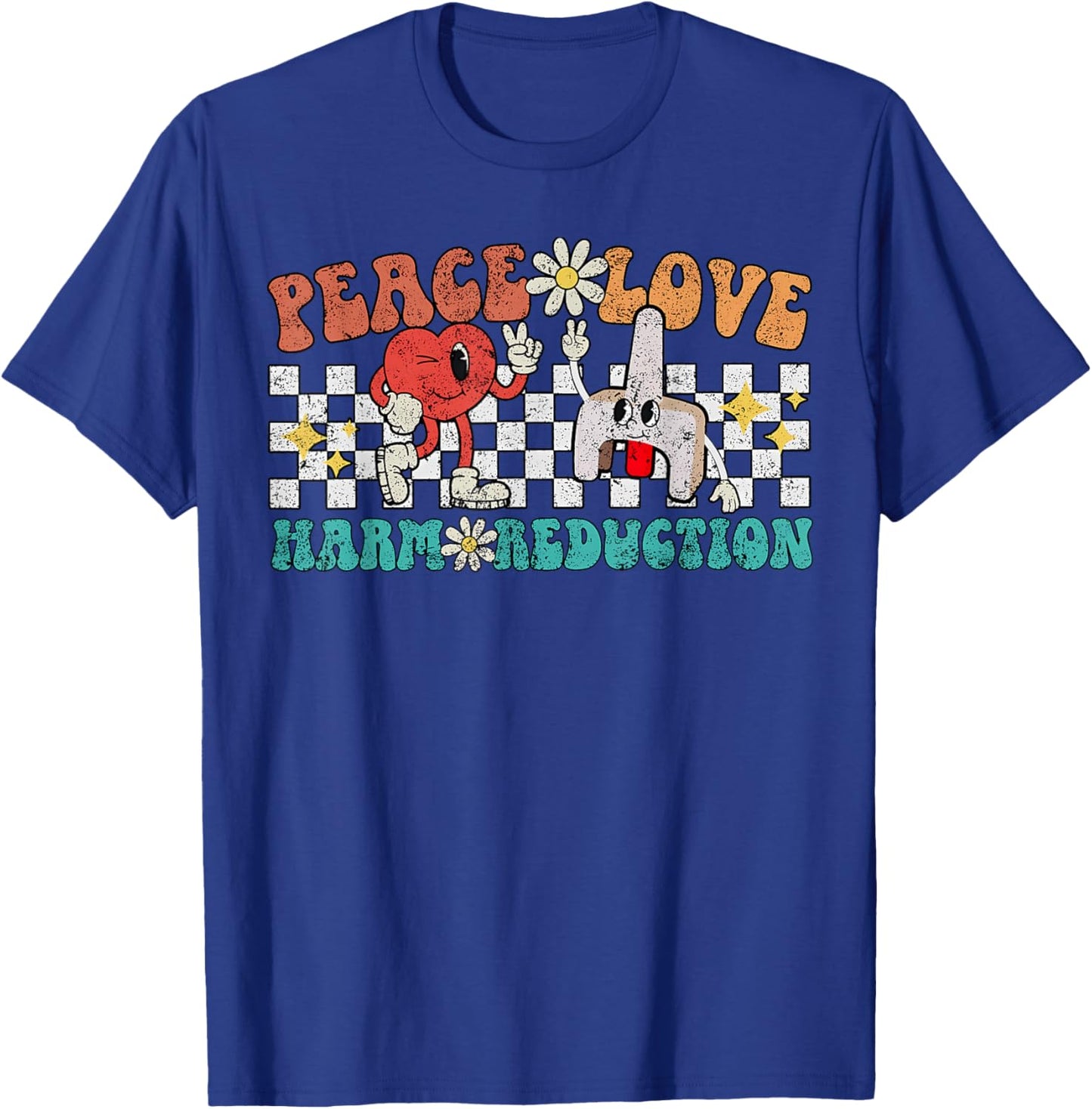 Retro Peace Love Harm Reduction Overdose Awareness Nurse T-Shirt - T-Shirt | Royal