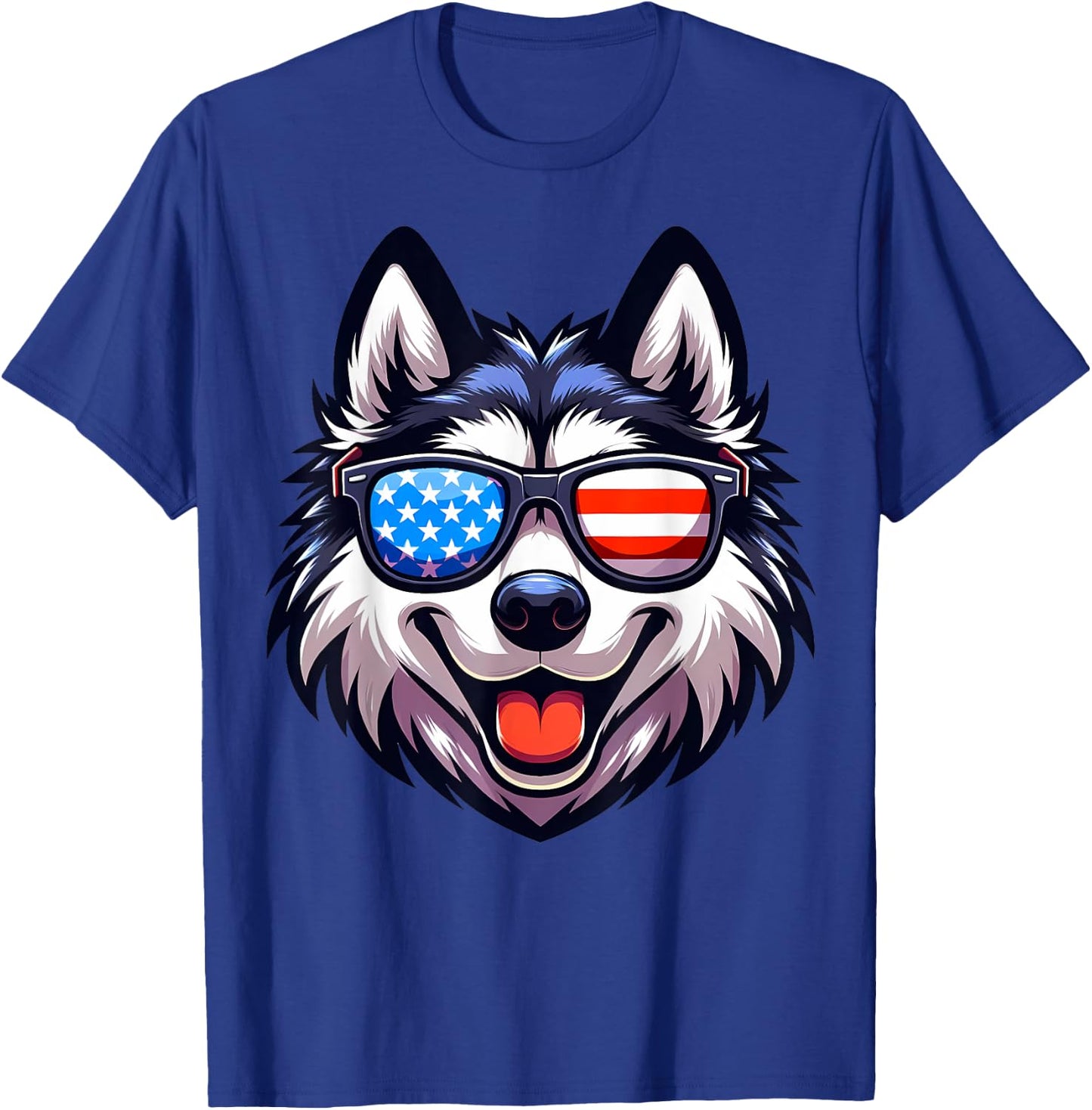 Husky Patriotic American Flag USA Sunglasses Dog Men Women Kids T-Shirt - T-Shirt | Royal