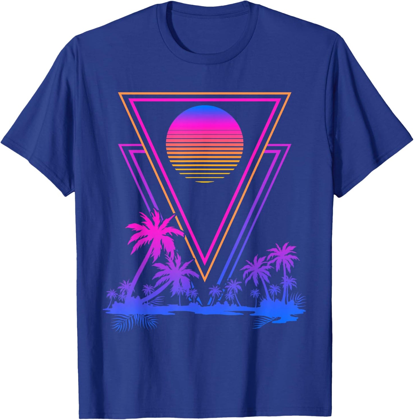 Retro Synthwave Aesthetic 1980s Palm Trees 90s Vaporwave T-Shirt - T-Shirt | Royal