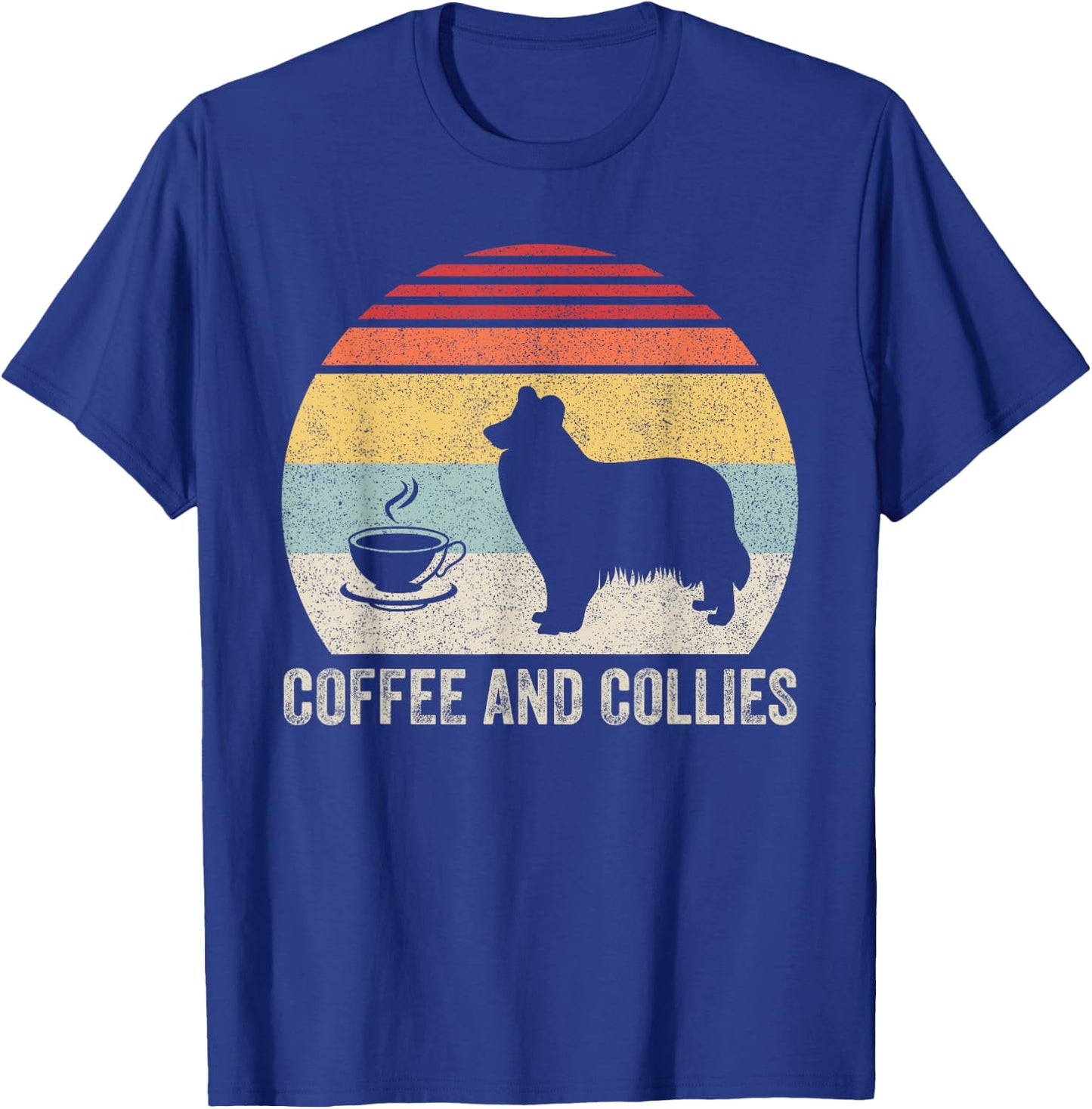Vintage Retro Coffee And Collies Rough Collie Border Collie T-Shirt - T-Shirt | Royal