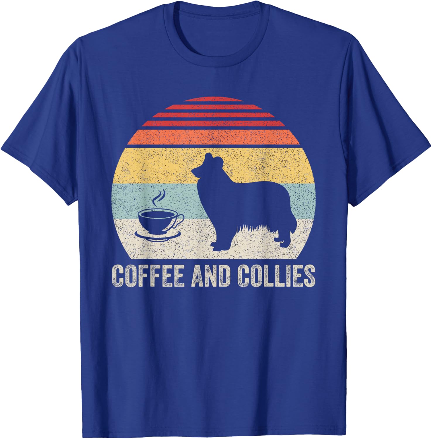 Vintage Retro Coffee And Collies Rough Collie Border Collie T-Shirt - T-Shirt | Royal