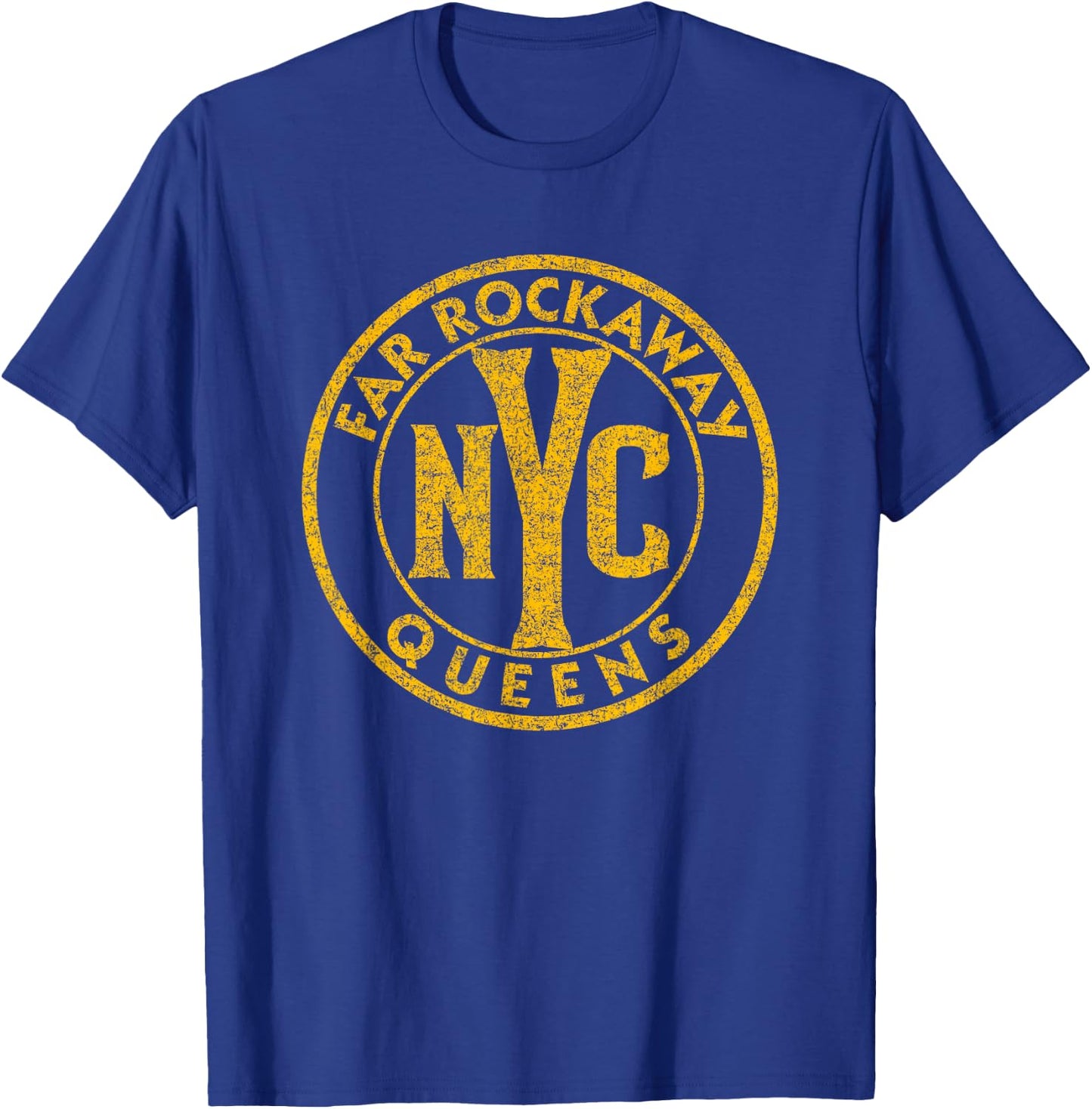 Far Rockaway Queens NYC Circle Sign Distressed Amber Print T-Shirt - T-Shirt | Royal