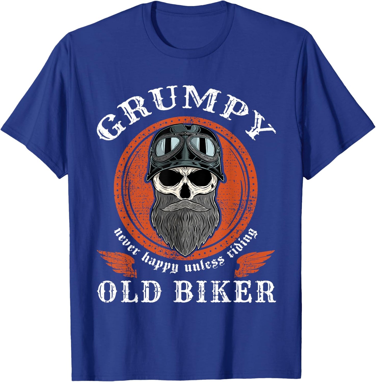 Vintage Grumpy Old Biker Skull With Beard Helmet Motorcycle T-Shirt - T-Shirt | Royal