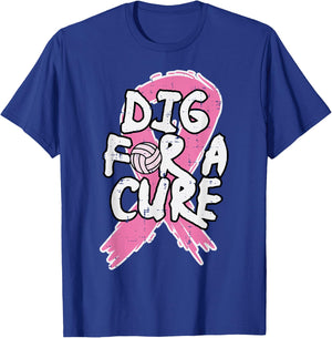 Breast Cancer Volleyball Dig For Cure Awareness Women Girls T-Shirt - T-Shirt | Royal