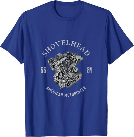 Old School HD Motorcycle VTwin ShovelHead Engine Retro Biker T-Shirt - T-Shirt | Royal
