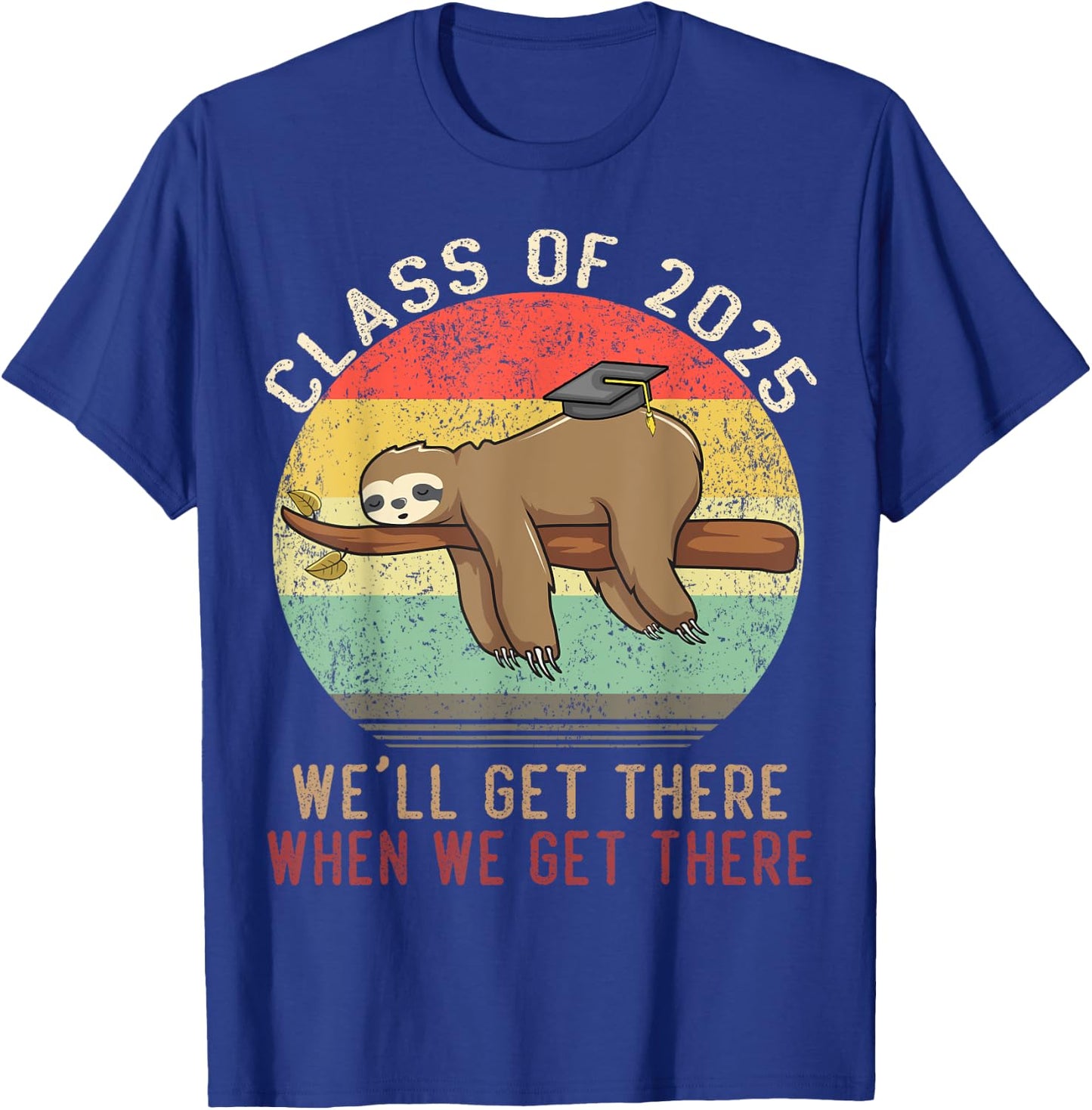 Funny Retro Senior Class Of 2025 Sloth Cap Graduation Gifts T-Shirt - T-Shirt | Royal