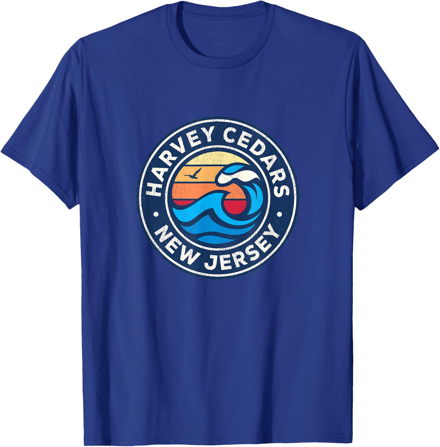 Harvey Cedars New Jersey NJ Vintage Nautical Waves Design T-Shirt - T-Shirt | Royal