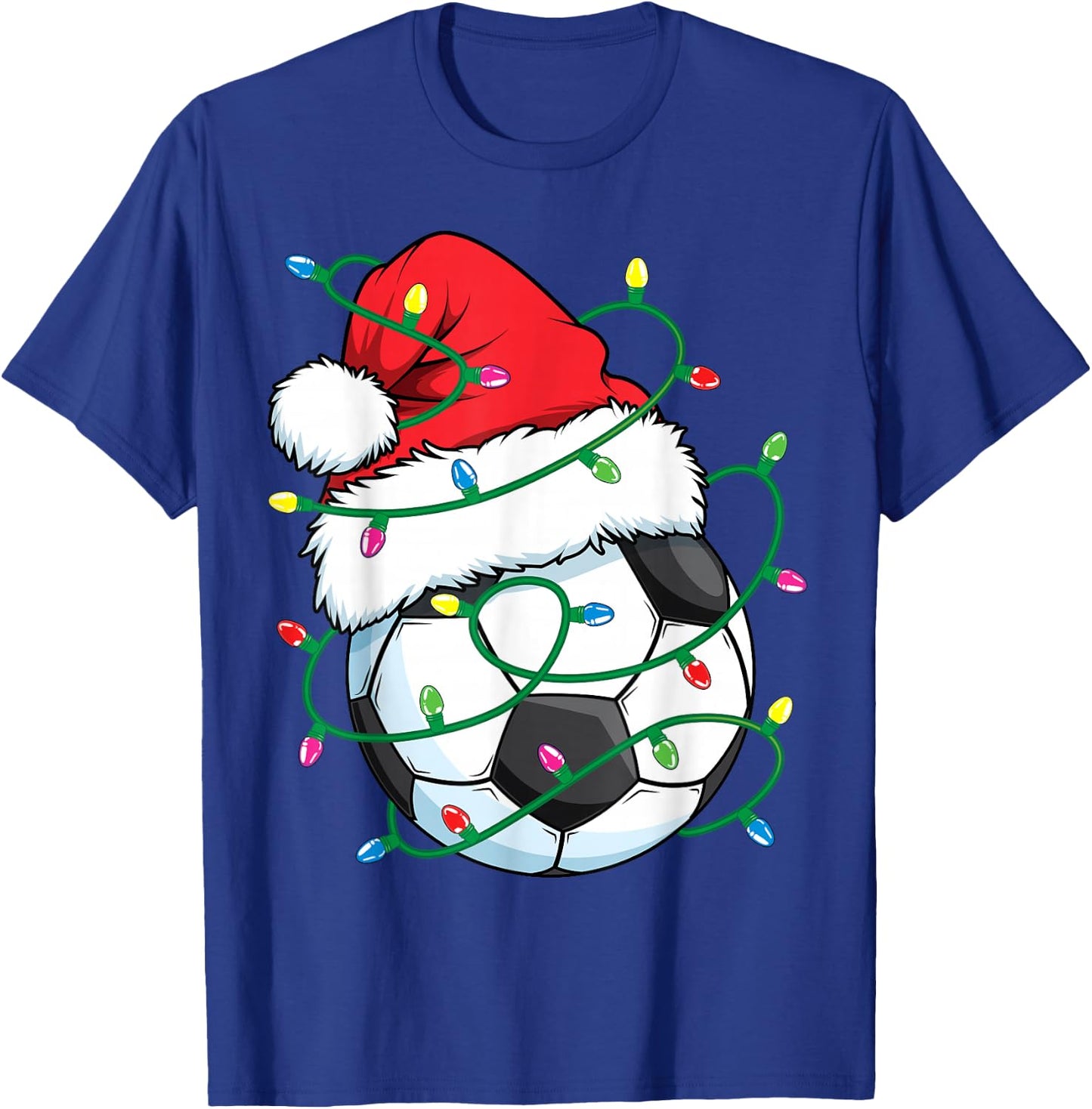 Santa Soccer Sports Ball Men Boys Christmas Xmas Lights T-Shirt - T-Shirt | Royal