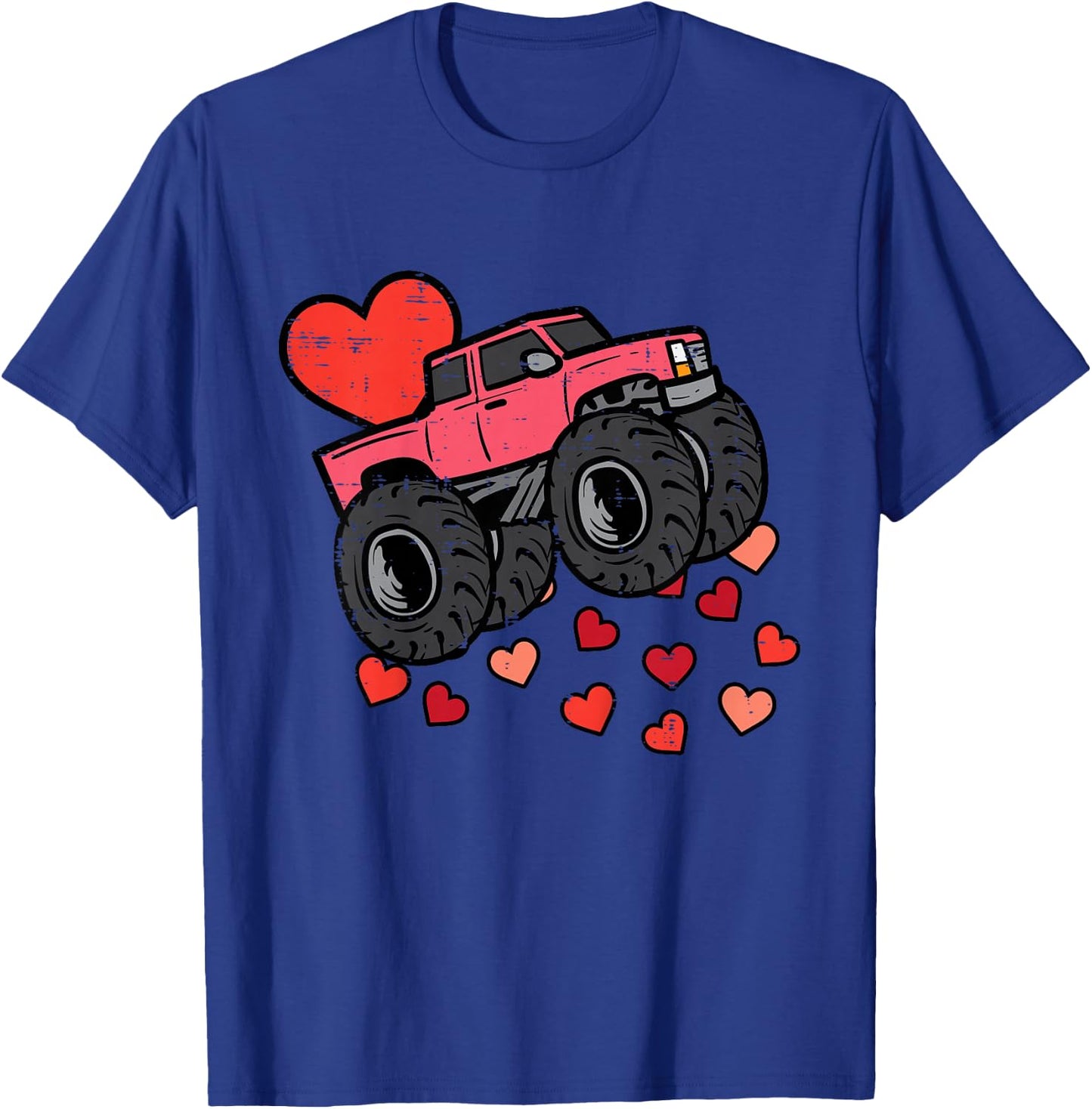 Kids Monster Truck Hearts Cool Valentines Day Toddler Boys Kids T-Shirt - T-Shirt | Royal