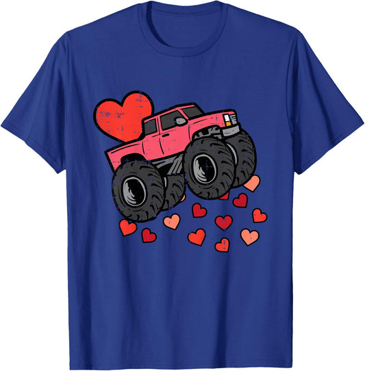 Kids Monster Truck Hearts Cool Valentines Day Toddler Boys Kids T-Shirt - T-Shirt | Royal