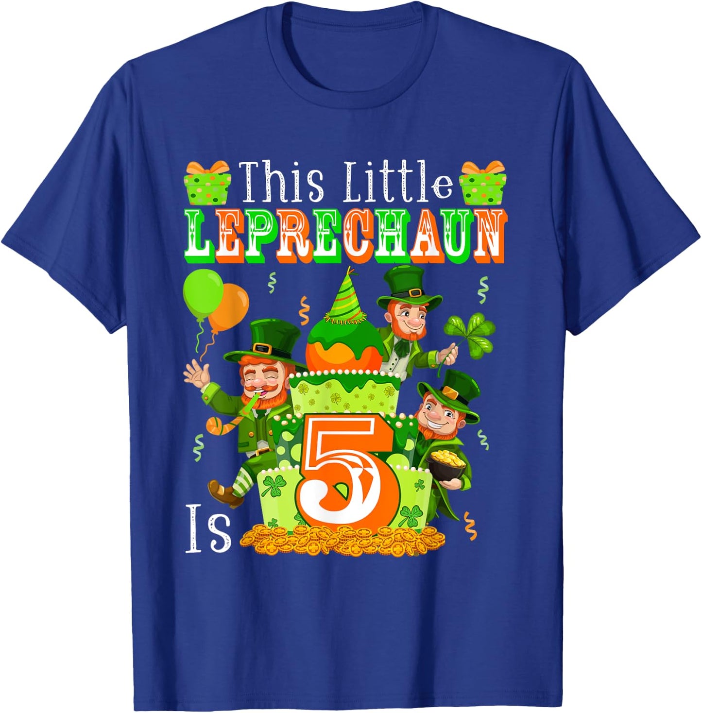 Little Leprechaun Is 5 St. Patrick's Day 5th Birthday Kids T-Shirt - T-Shirt | Royal