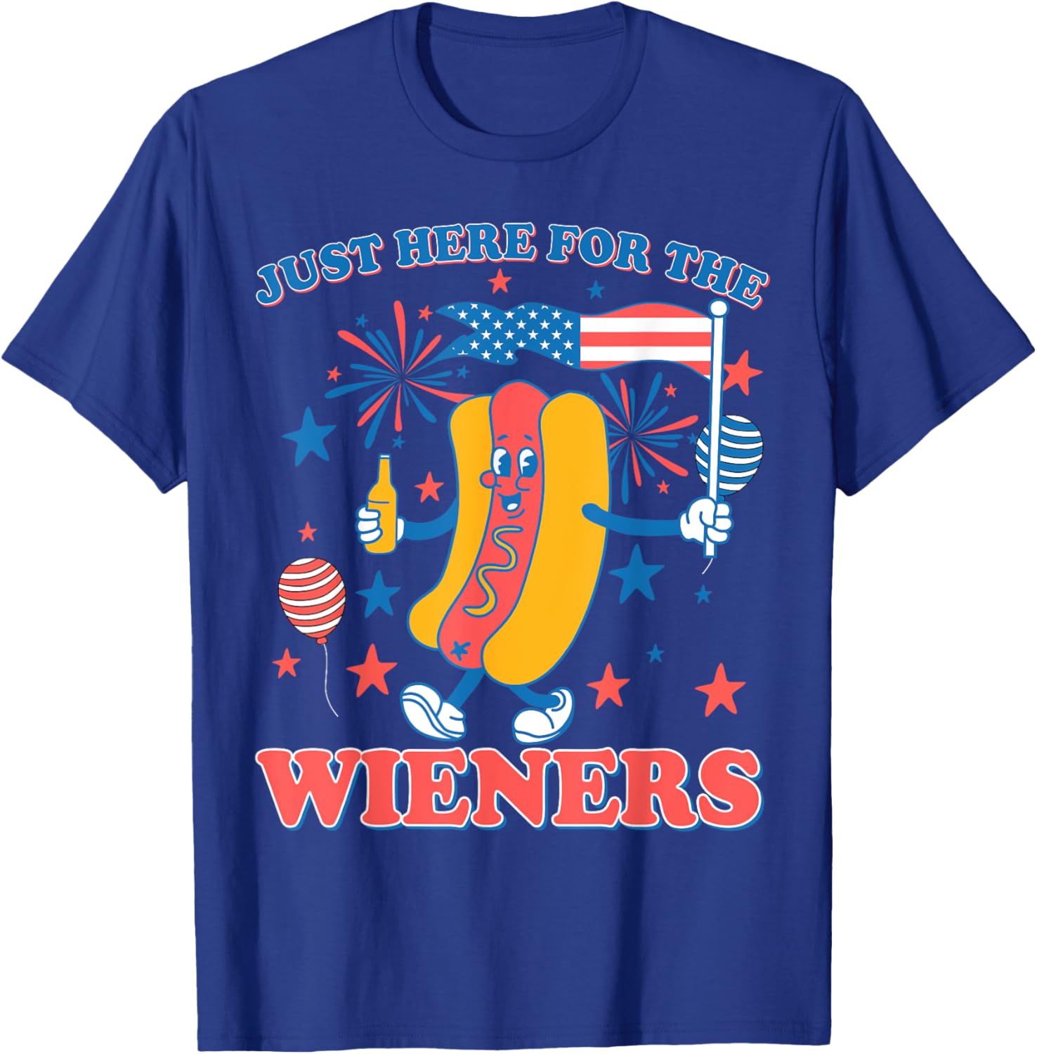 Just Here For The Wieners American Flag Hot Dog 4th Of July T-Shirt - T-Shirt | Royal