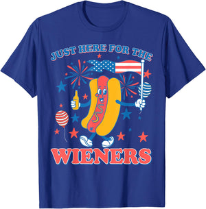 Just Here For The Wieners American Flag Hot Dog 4th Of July T-Shirt - T-Shirt | Royal
