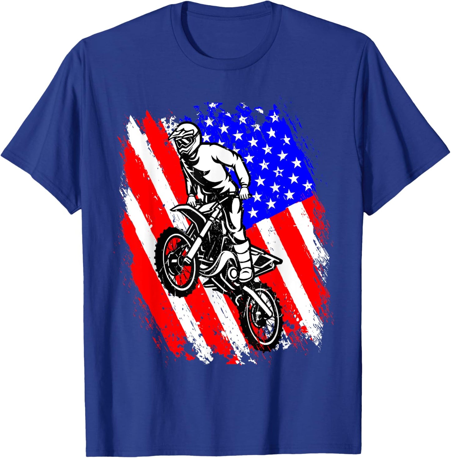 Dirt Bike USA Flag Motocross American Flag T-Shirt - T-Shirt | Royal
