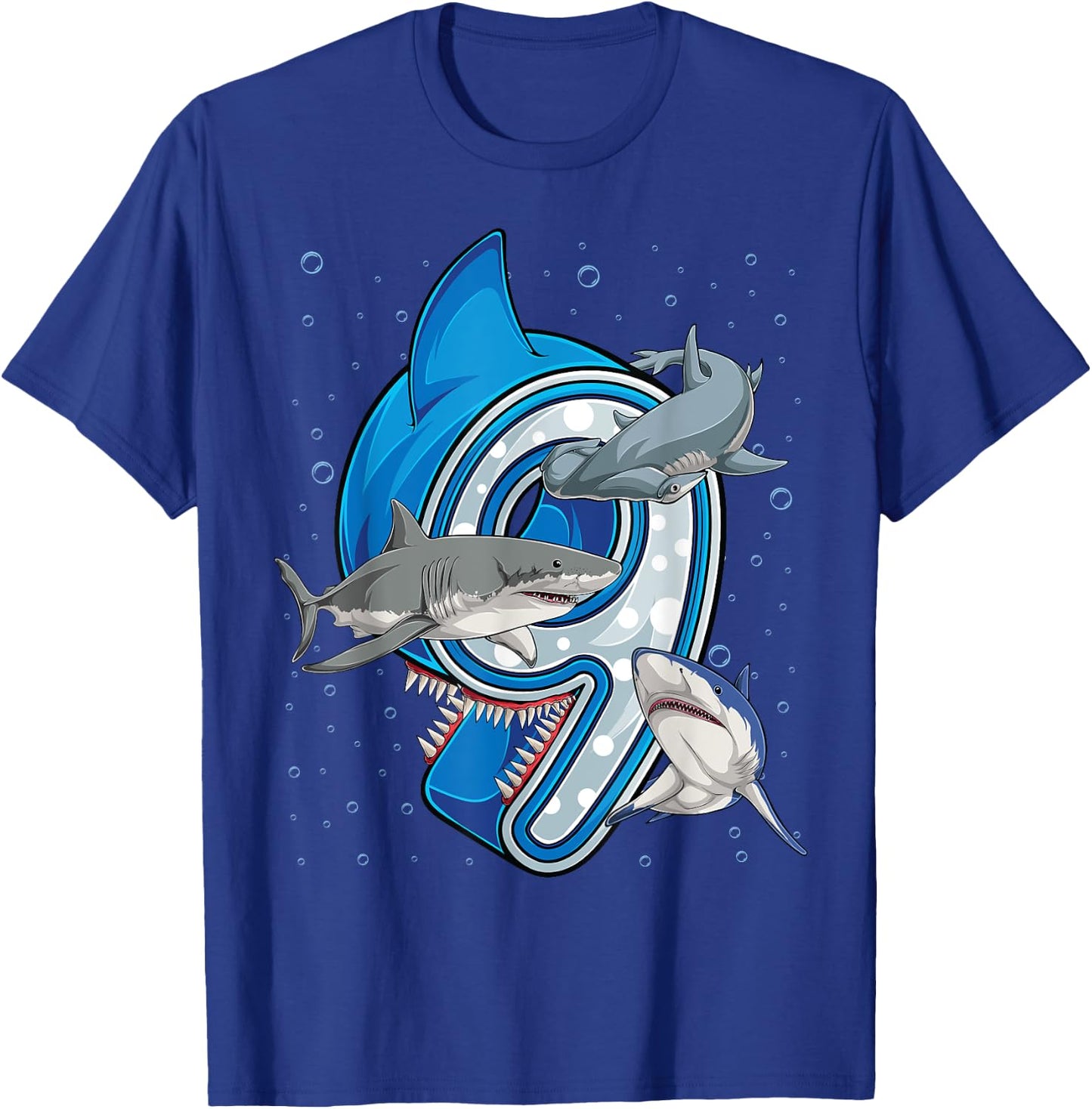 9th Birthday Boys Shark 9 years Old Ocean Shark B-day T-Shirt - T-Shirt | Royal