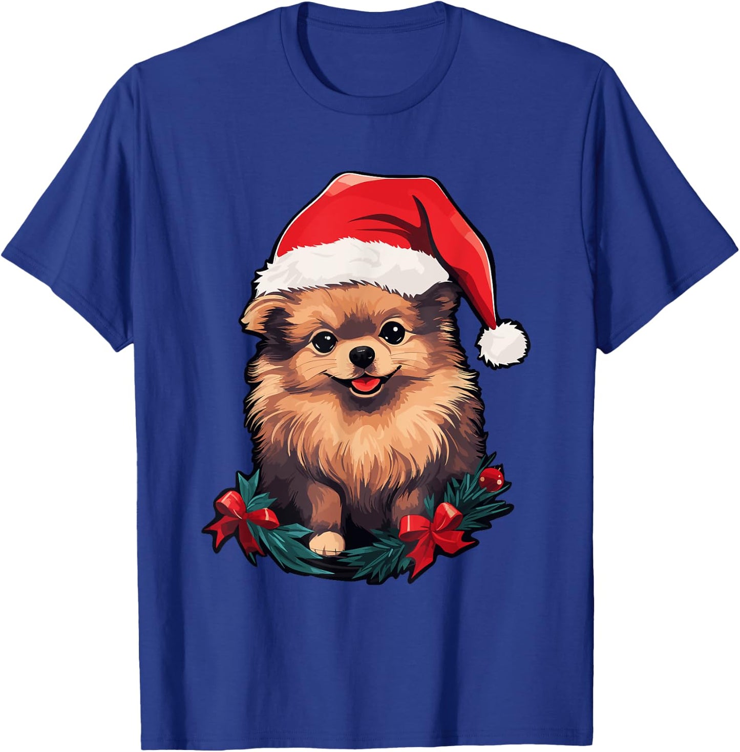 Cute Pomeranian Dog Christmas Santa Hat Xmas Pajama Women Kids T-Shirt - T-Shirt | Royal