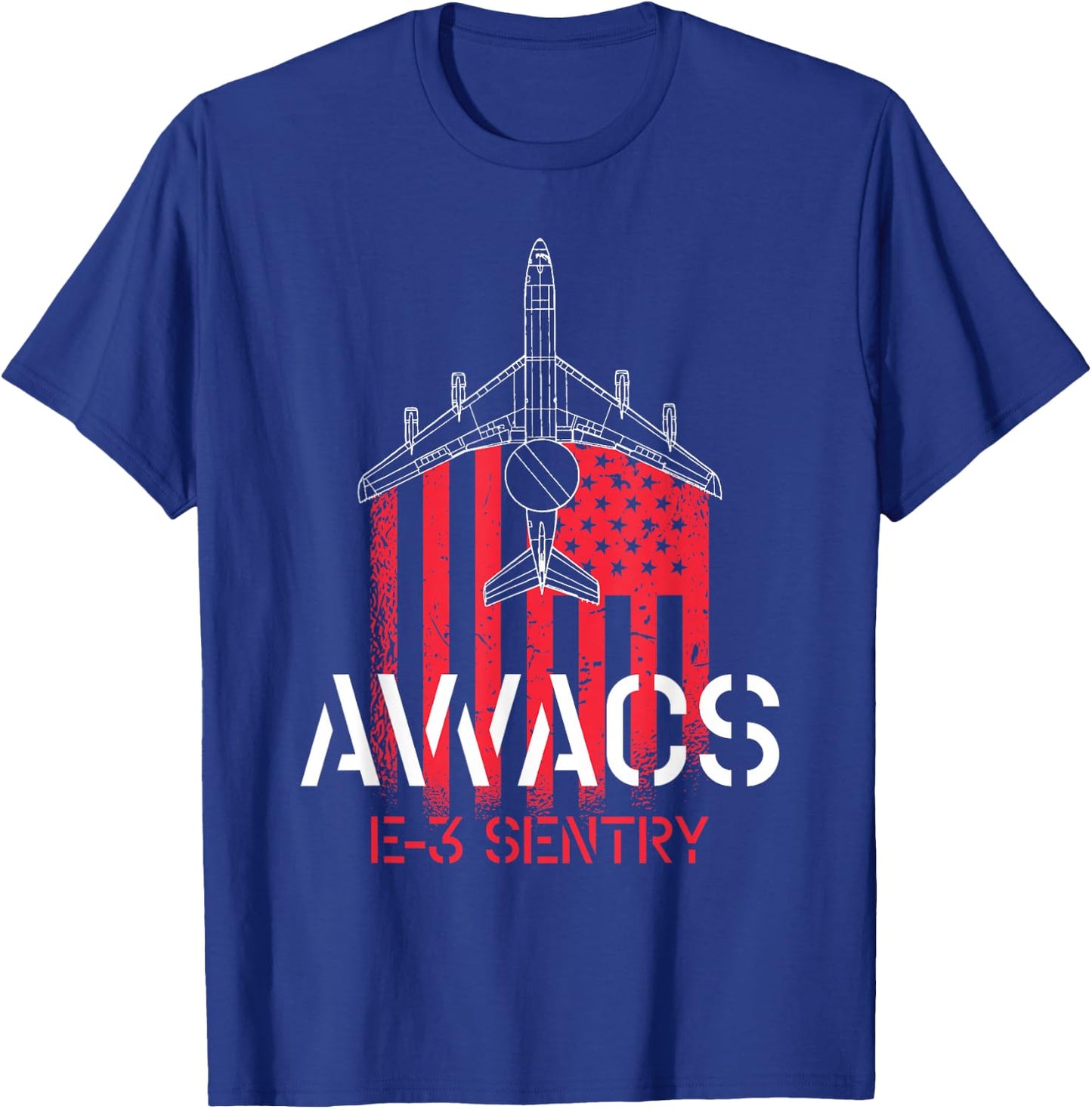 E-3 Sentry AWACS - US Flag Military Airplane Pilot T-Shirt - T-Shirt | Royal