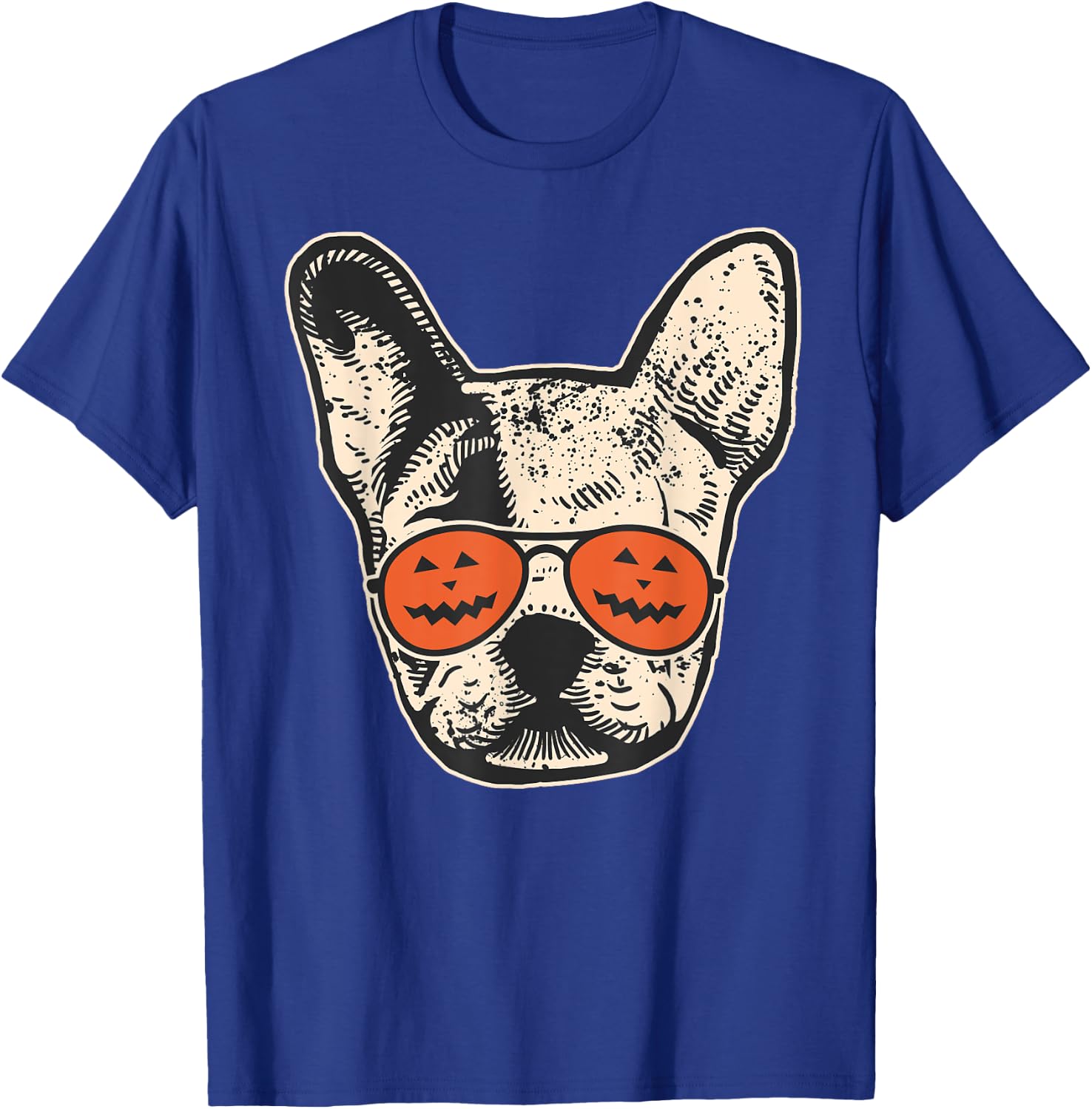 Frenchie in Pumpkin Sunglasses - French Bulldog Halloween T-Shirt - T-Shirt | Royal