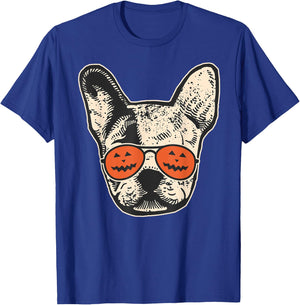 Frenchie in Pumpkin Sunglasses - French Bulldog Halloween T-Shirt - T-Shirt | Royal