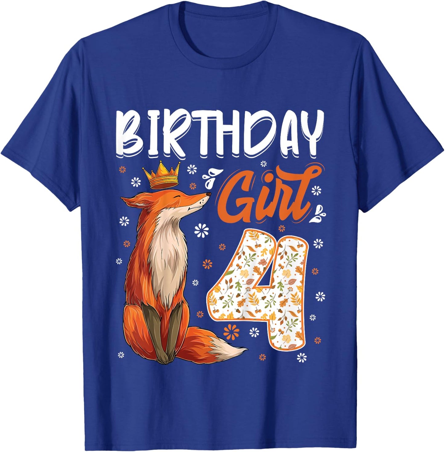 Kids Fox Animal Lovers 4th Birthday Girl Fox B-day 4 year old T-Shirt - T-Shirt | Royal