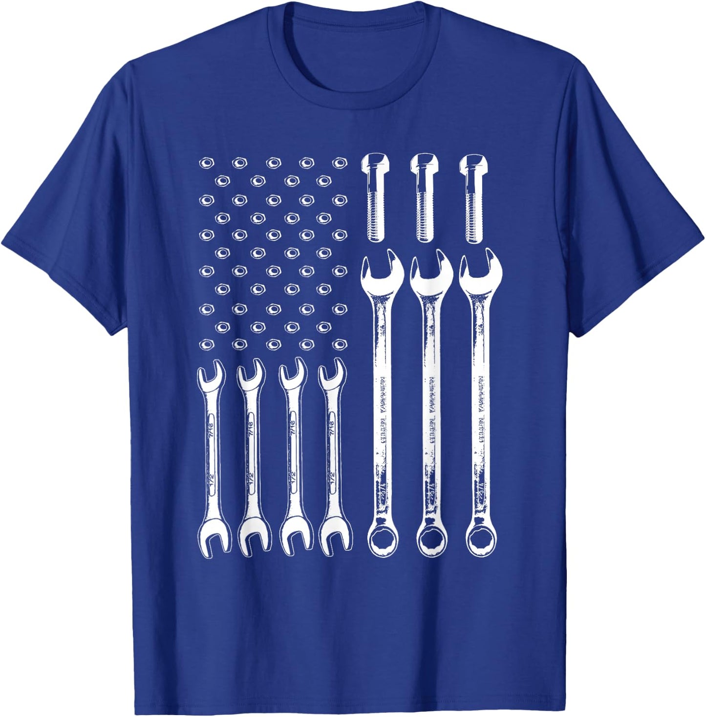 American Flag Mechanic Patriotic Wrench Repairman Men Gifts T-Shirt - T-Shirt | Royal
