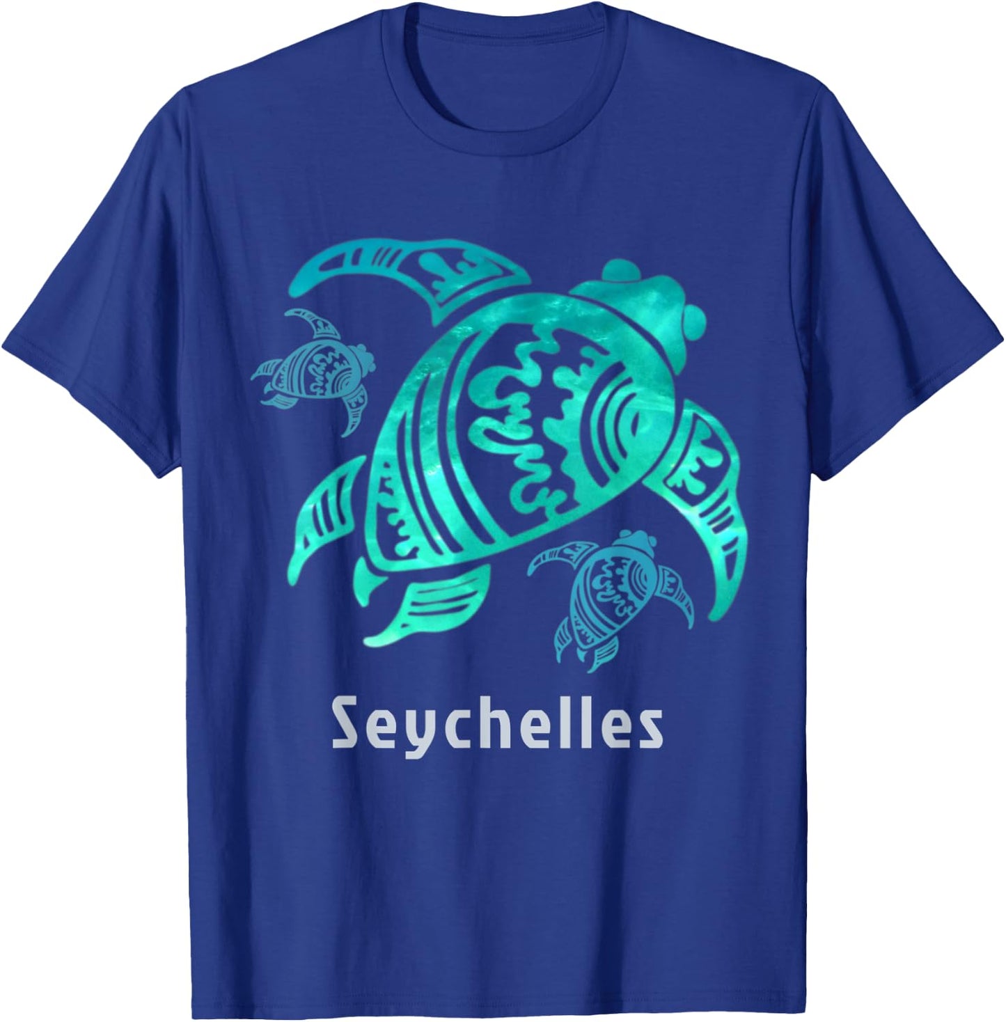Seychelles Sea Blue Tribal Turtle T-Shirt - T-Shirt | Royal
