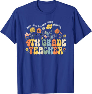 4th Fourth Grade Teacher Appreciation Teaching Wildflowers T-Shirt - T-Shirt | Royal