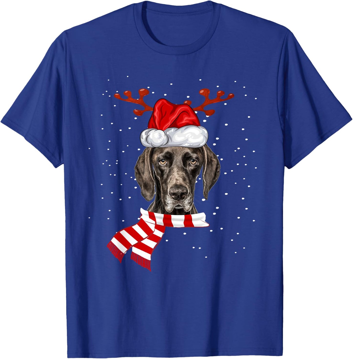 German Shorthaired Pointer Dog Antlers Santa Hat Christmas T-Shirt - T-Shirt | Royal
