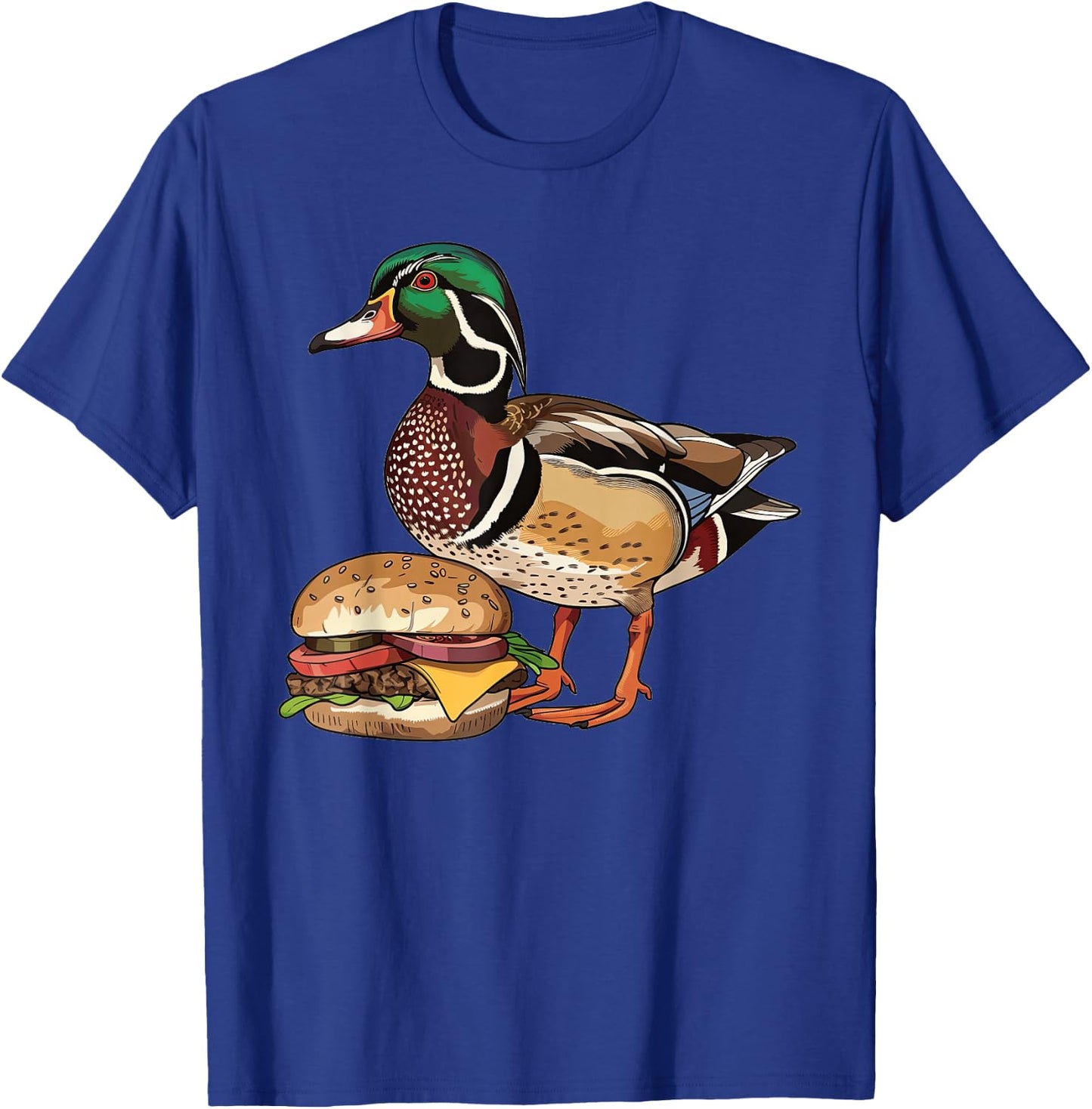 Wood Duck Eating A Hamburger T-Shirt - T-Shirt | Royal