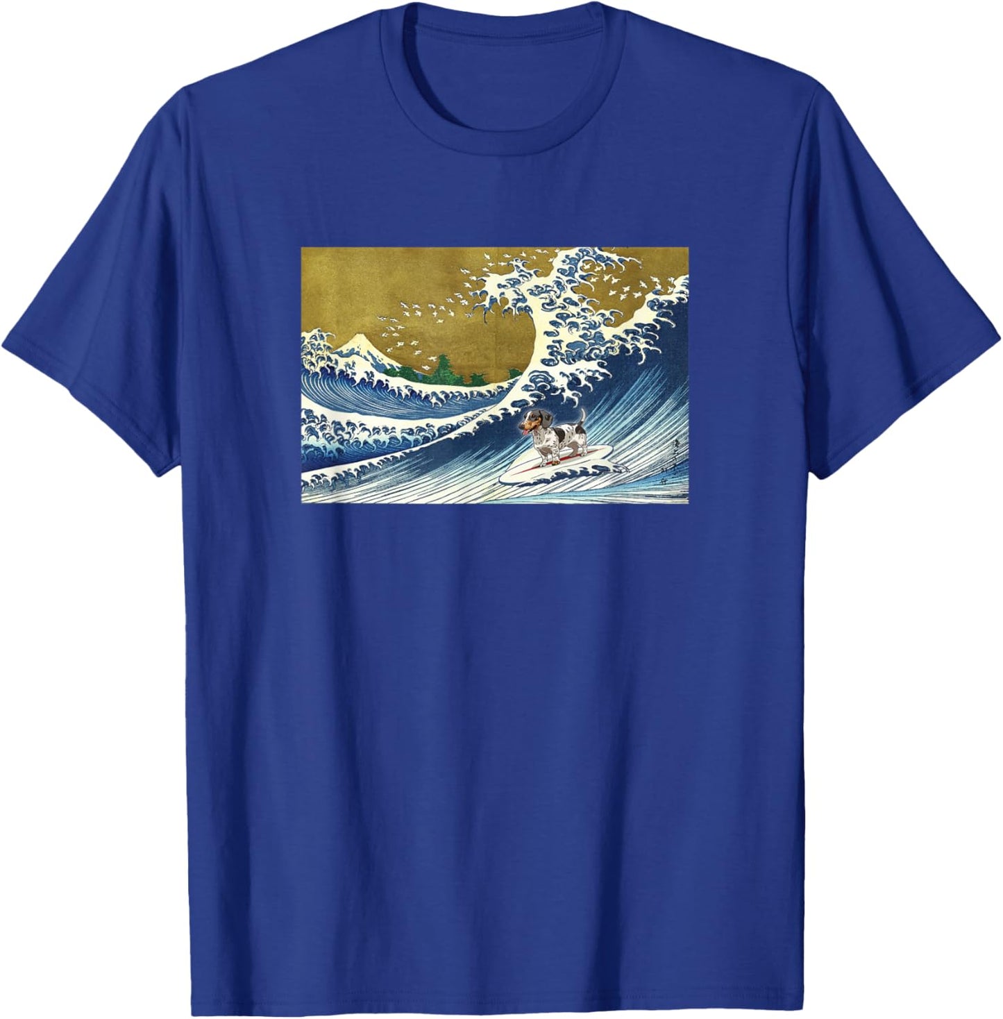 Funny Retro Vintage Surfing A Wave Piebald Dachshund Lover T-Shirt - T-Shirt | Royal