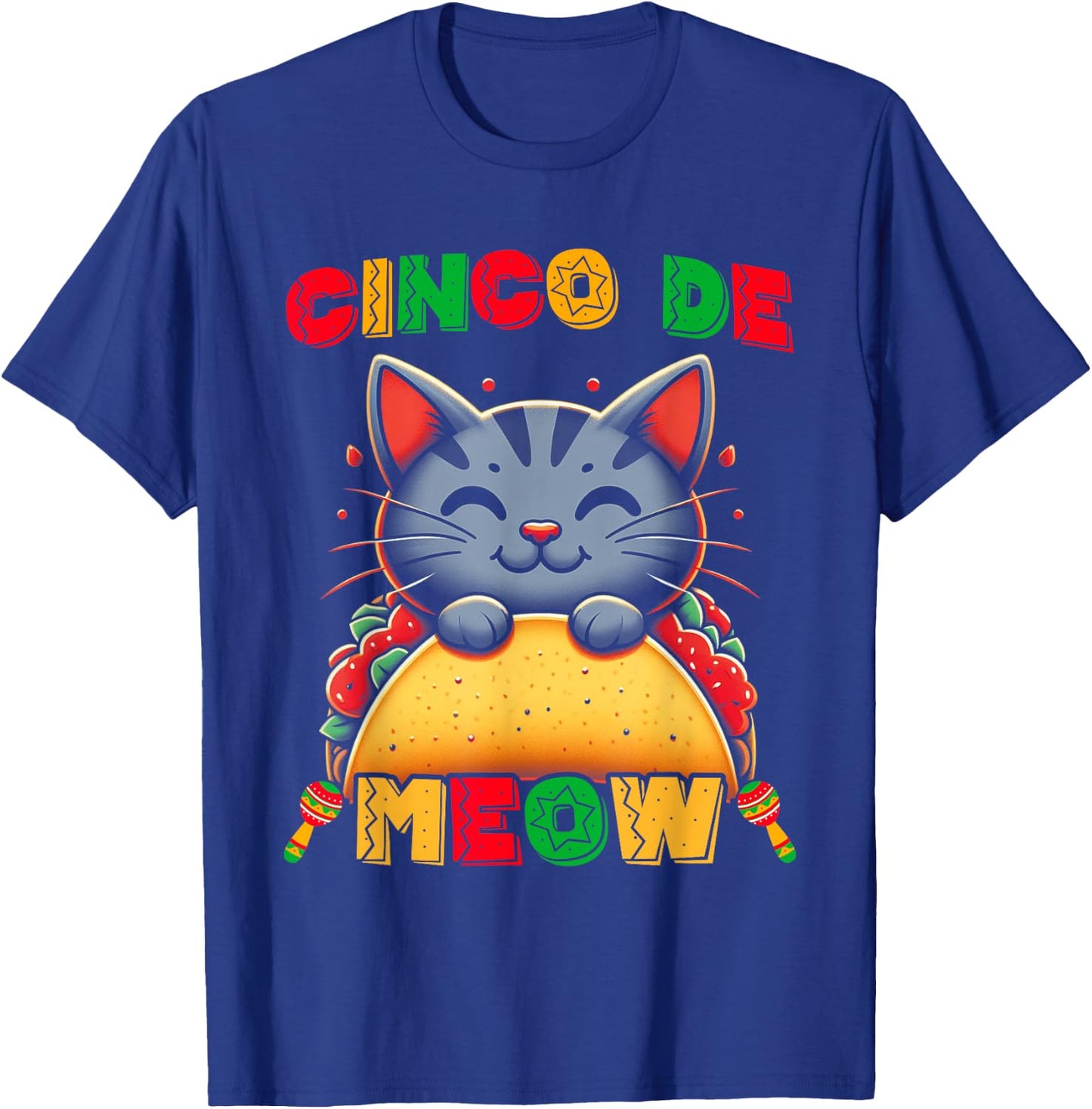 Cinco De Meow Funny Cinco De Mayo Cat Men Women Kids T-Shirt - T-Shirt | Royal