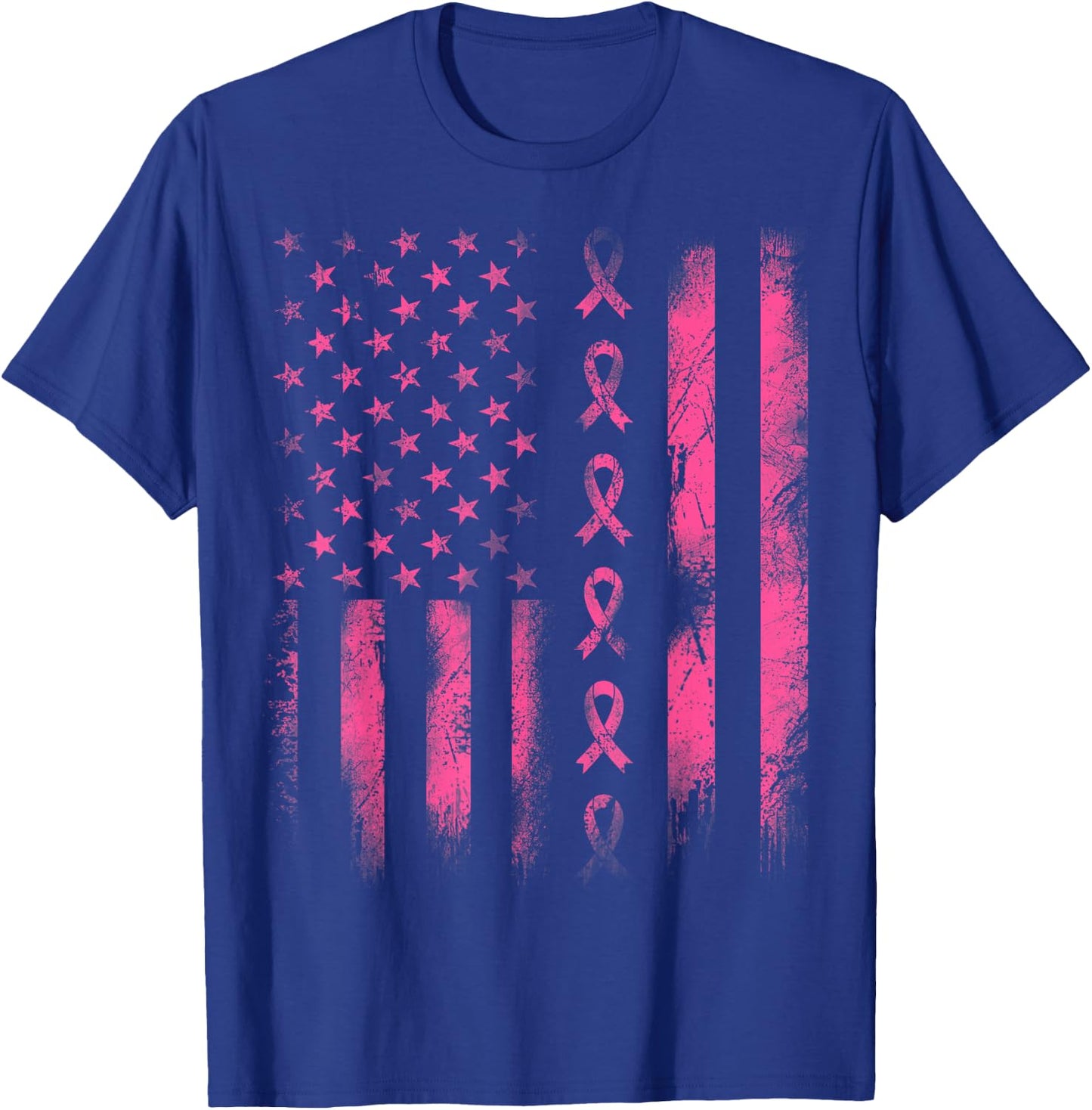 Breast Cancer Awareness - Pink Ribbon American Flag Women Kids Men T-Shirt - T-Shirt | Royal