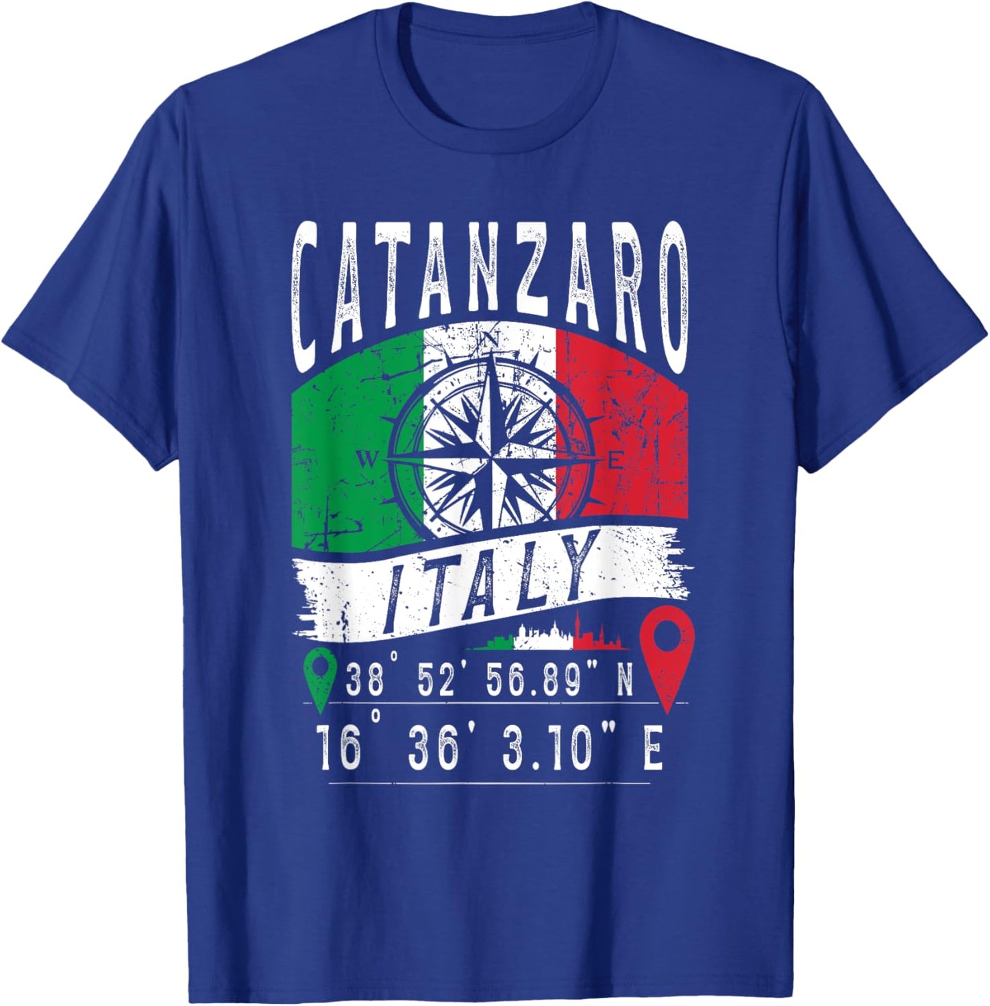 Catanzaro Italy Flag Italia GPS Coordinates Of Catanzaro T-Shirt - T-Shirt | Royal