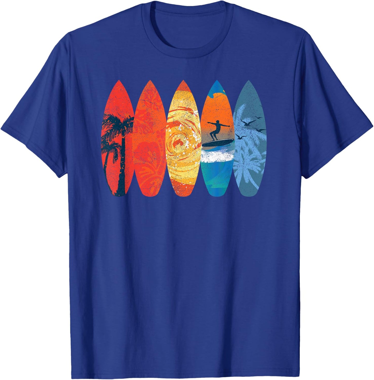 Surfing Surfer Palm Tree Surfboard Sunset Wave T-Shirt - T-Shirt | Royal
