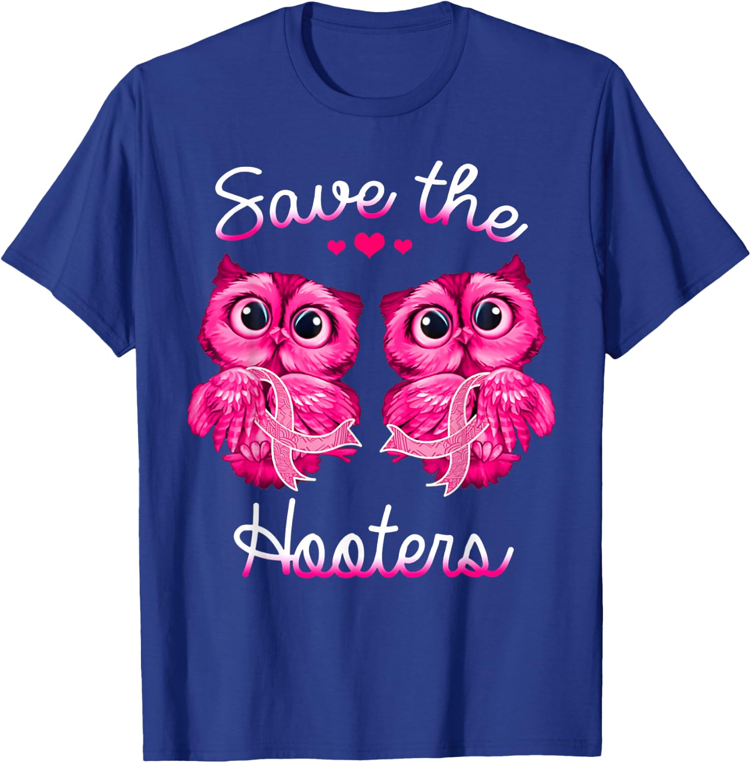 Owl Breast Cancer Awareness Save The Hooters T-Shirt - T-Shirt | Royal