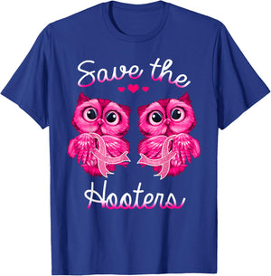 Owl Breast Cancer Awareness Save The Hooters T-Shirt - T-Shirt | Royal