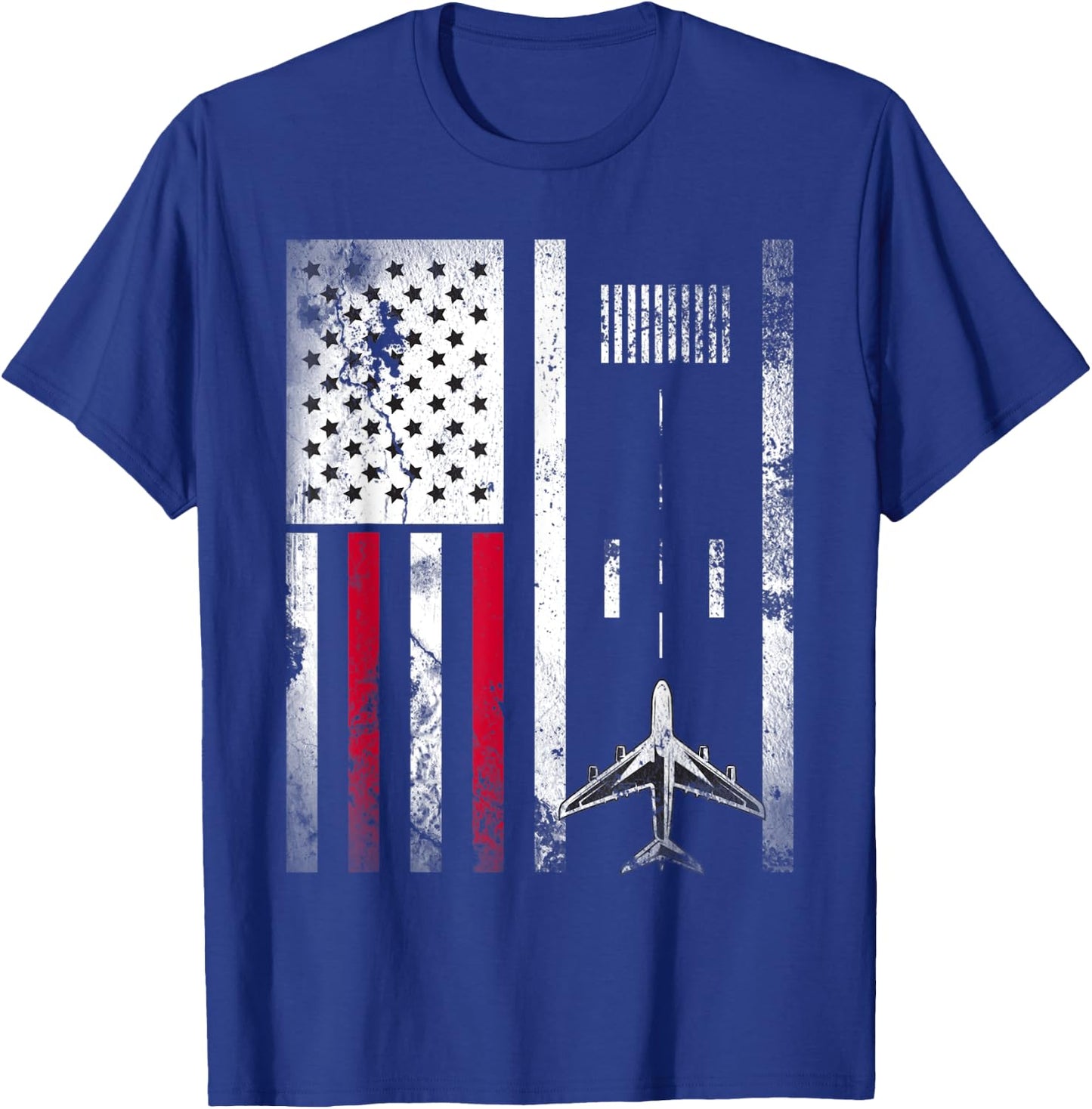 Vintage Airplane USA Flag Aviation Gift Pilot Veteran Men T-Shirt - T-Shirt | Royal