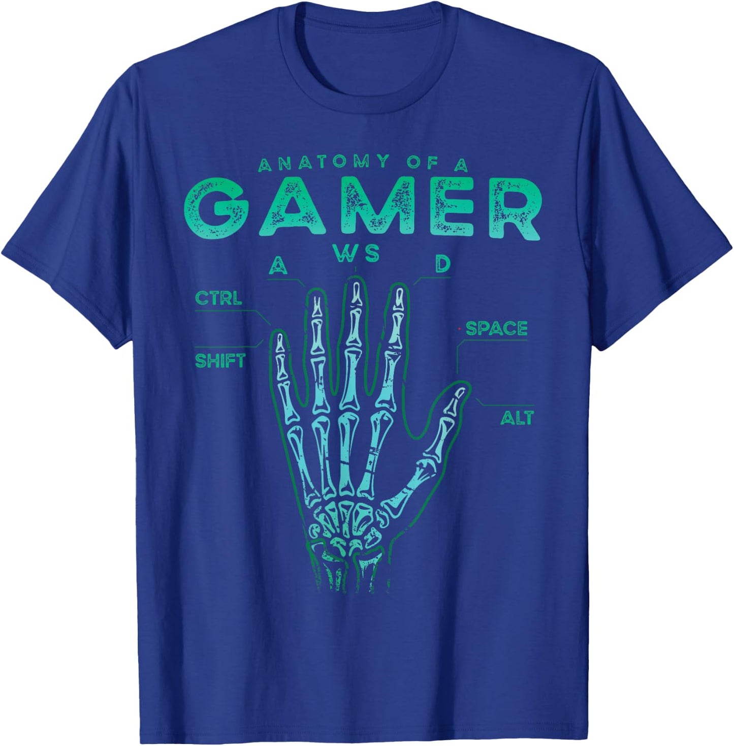Gamer Anatomy Shirt Skeleton Hand Gaming Video Game T-Shirt - T-Shirt | Royal